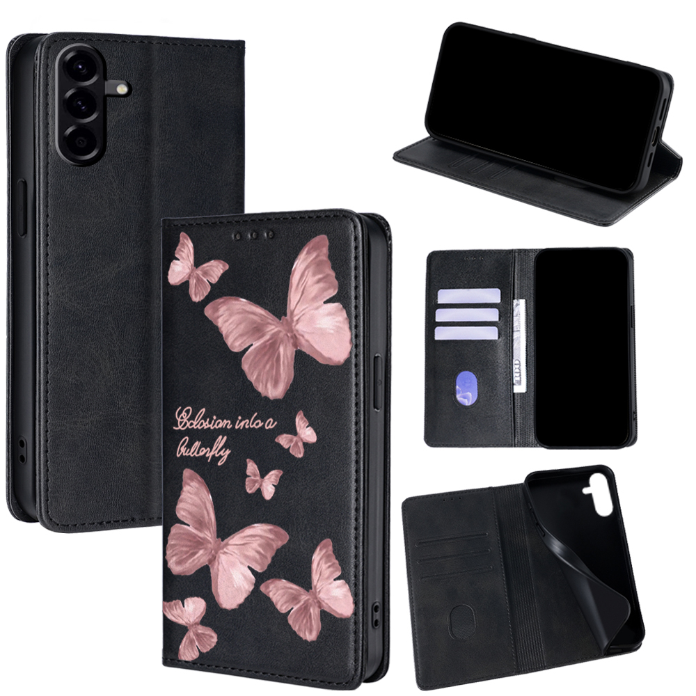 Leatherwork Drawing - Étui en cuir motif papillon rose