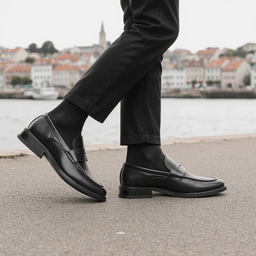 Leatherworking Classic - Mocassins noirs pour hommes, chaussures habillées