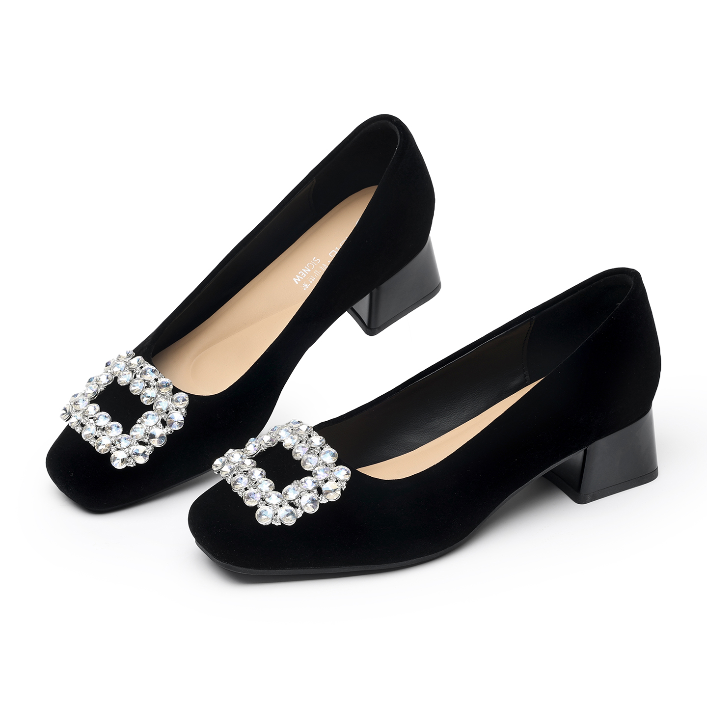 Leather Work Women Shoes - Chaussures pour femmes à talon épais