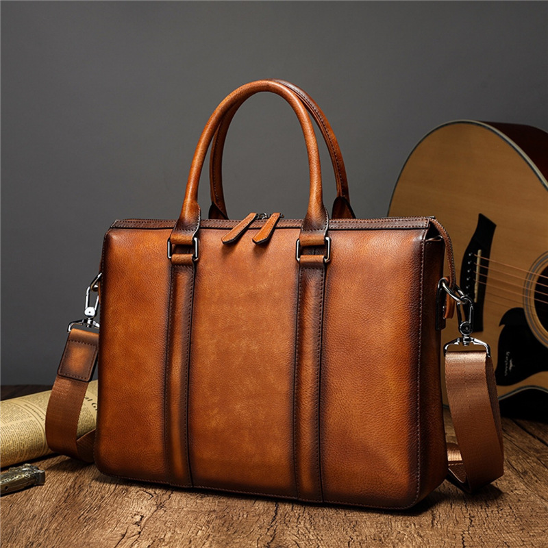 Leather Work Bag Mens - Porte-documents en cuir pleine fleur YETTIES
