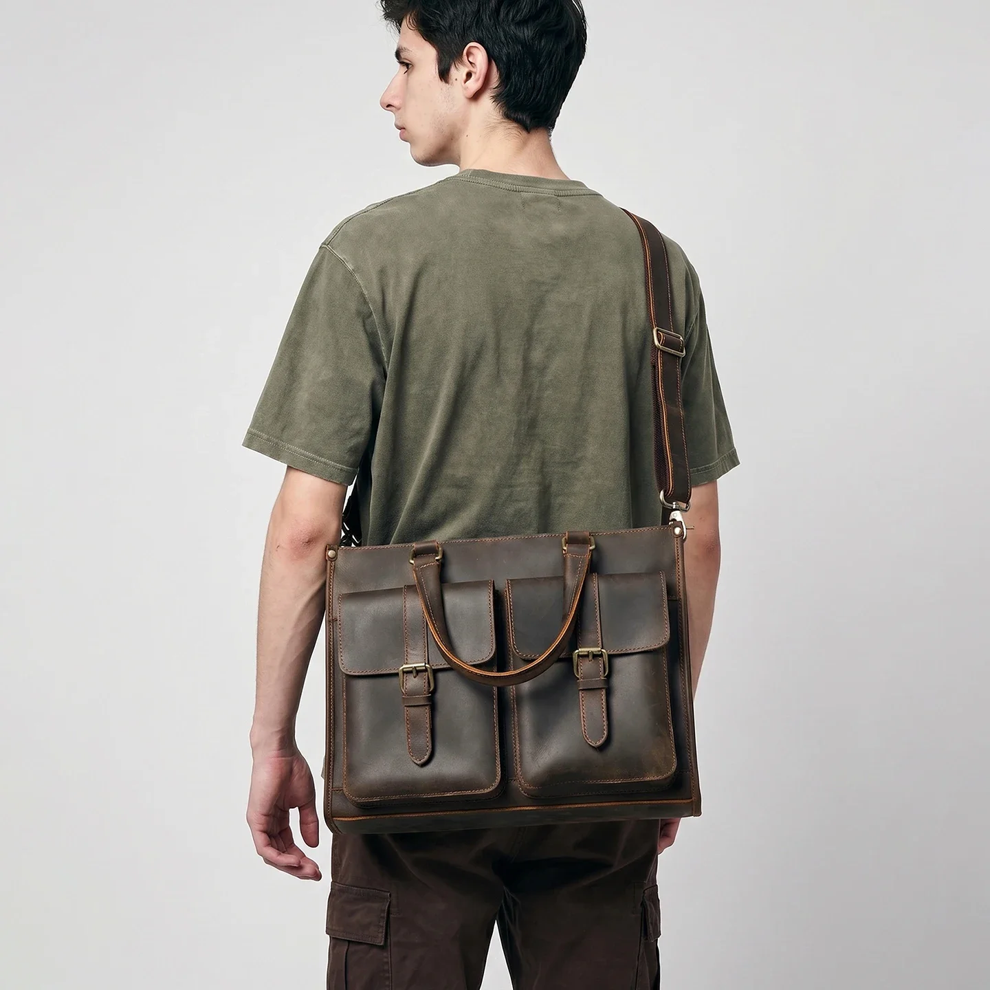 Leather Work Bag Mens - Sac à bandoulière vintage en cuir