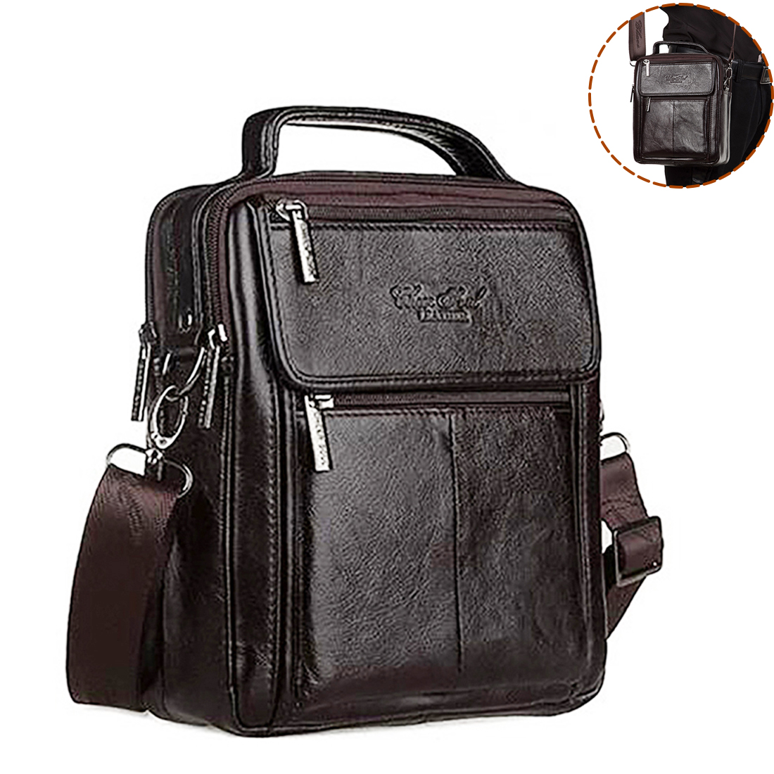 Leather Work Bag Mens - Sac bandoulière messager pour homme en