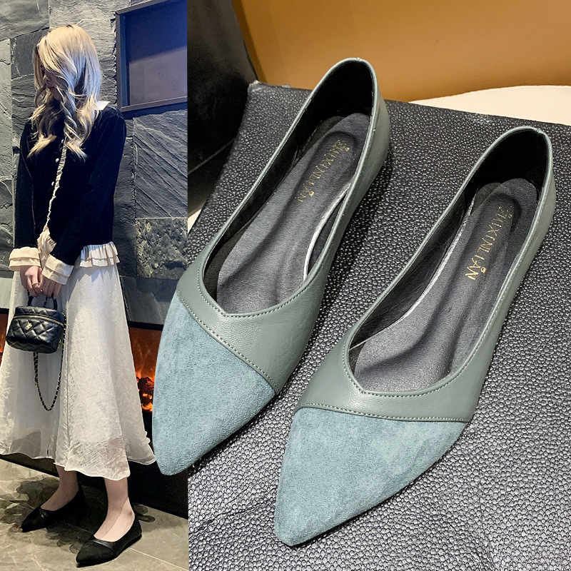 Leather Work Women Shoes - Chaussures plates en cuir noir pour