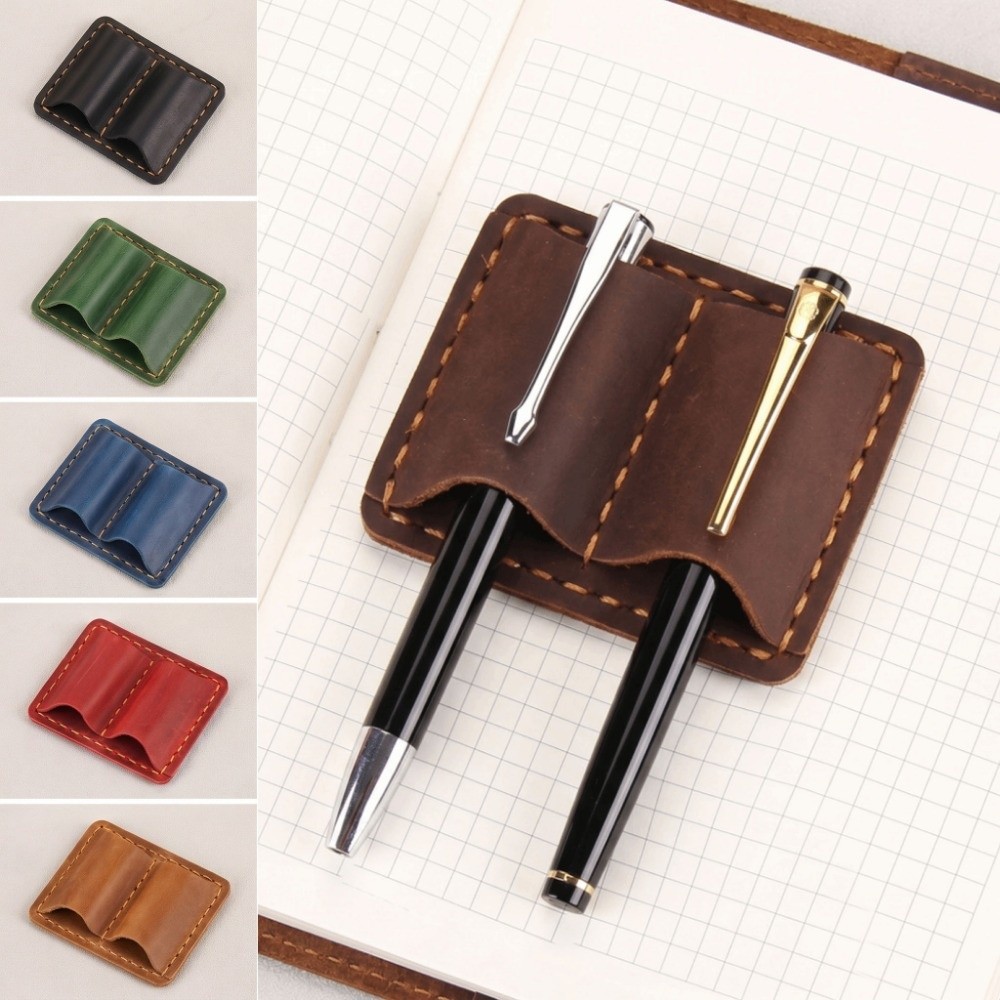 Leather Work Notepad - Porte-stylo double en cuir vintage, élégant,
