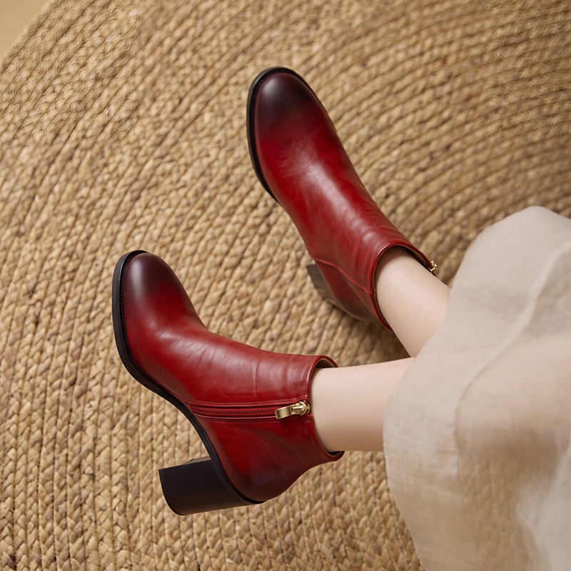 Bottines à talon bloc, bout ca - Leather Work Women Shoes avis et prix