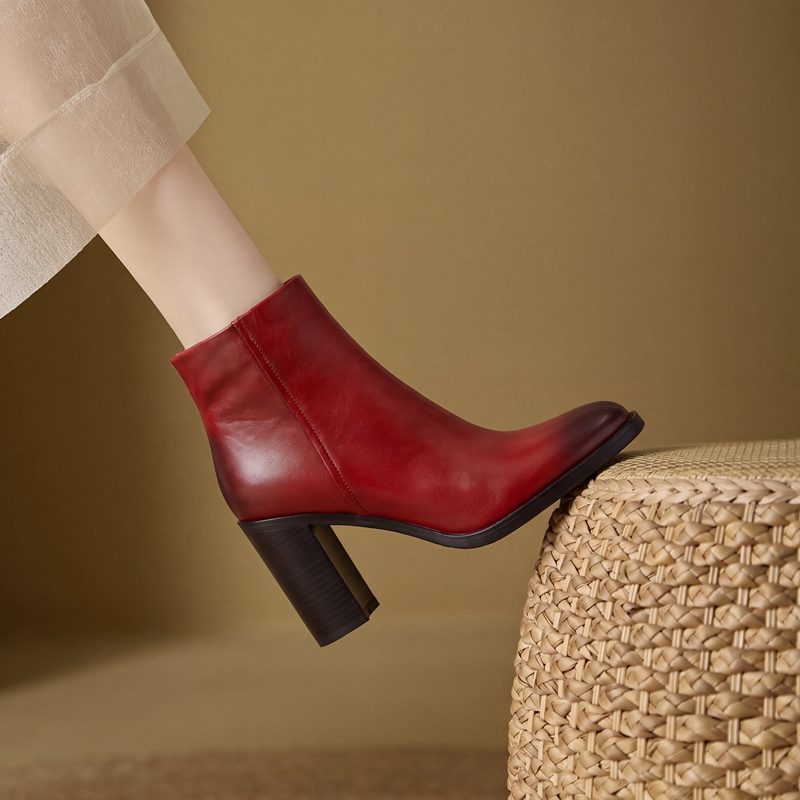 Bottines à talon bloc, bout ca - Leather Work Women Shoes avis et prix
