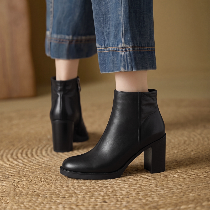 Bottines à talon bloc, bout ca - Leather Work Women Shoes avis et prix