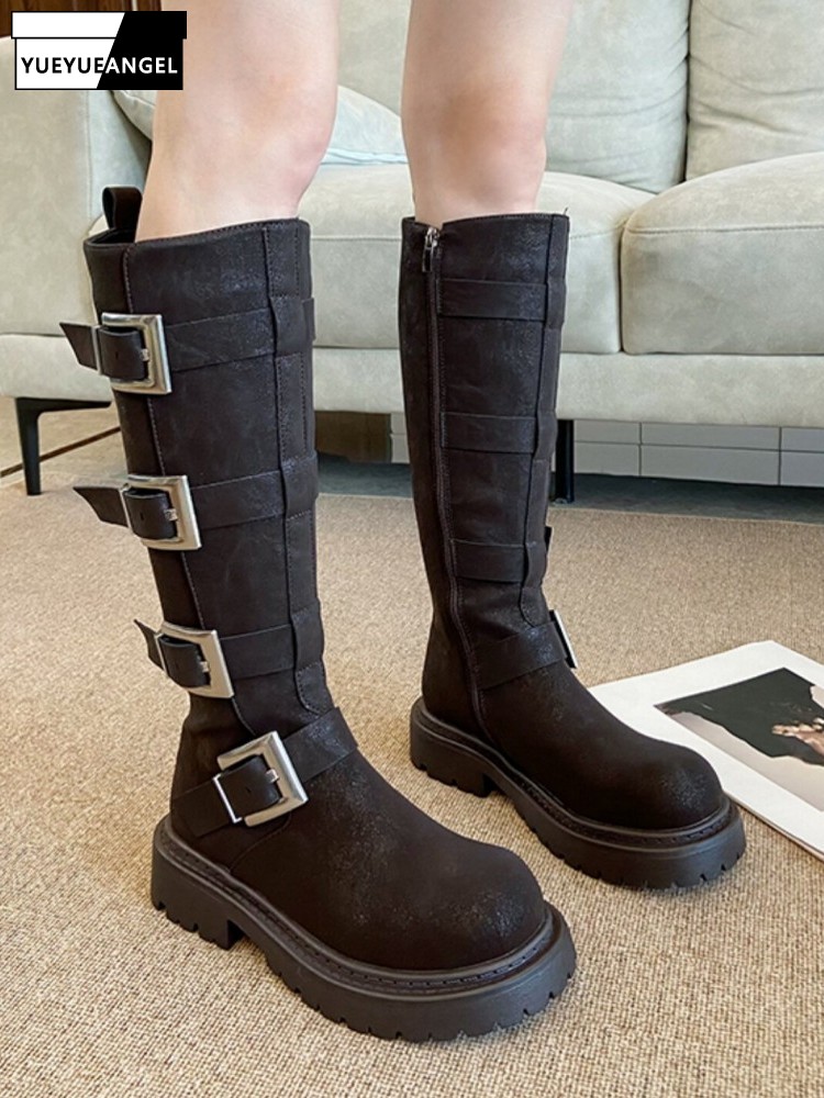 Bottes hautes multi-boucles po - Leather Work Women Shoes avis et prix