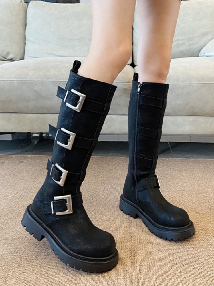 Bottes hautes multi-boucles po - Leather Work Women Shoes avis et prix