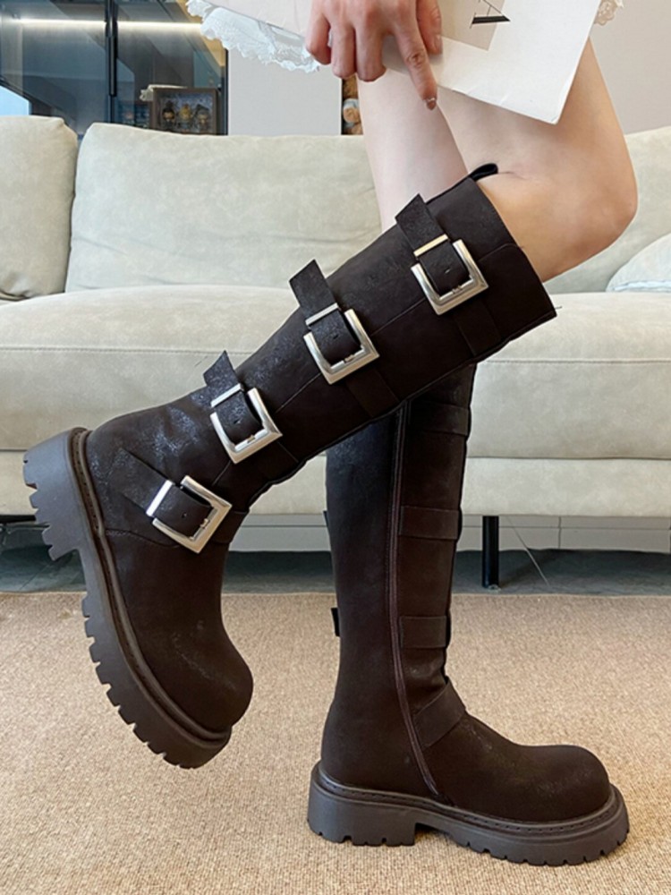 Bottes hautes multi-boucles po - Leather Work Women Shoes avis et prix
