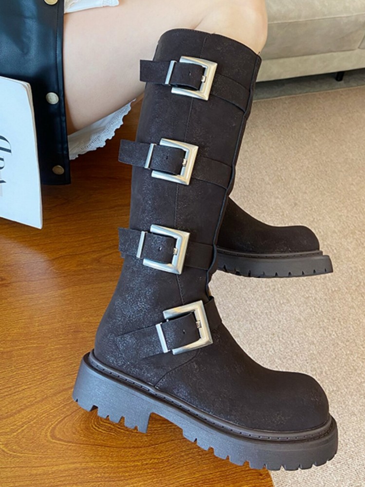 Bottes hautes multi-boucles po - Leather Work Women Shoes avis et prix
