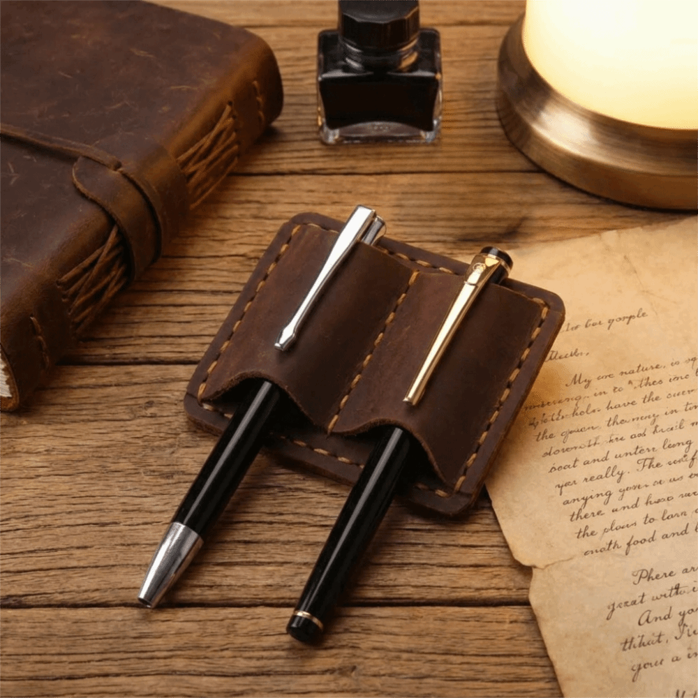 Porte-stylo double en cuir vin - Leather Work Notepad avis et prix